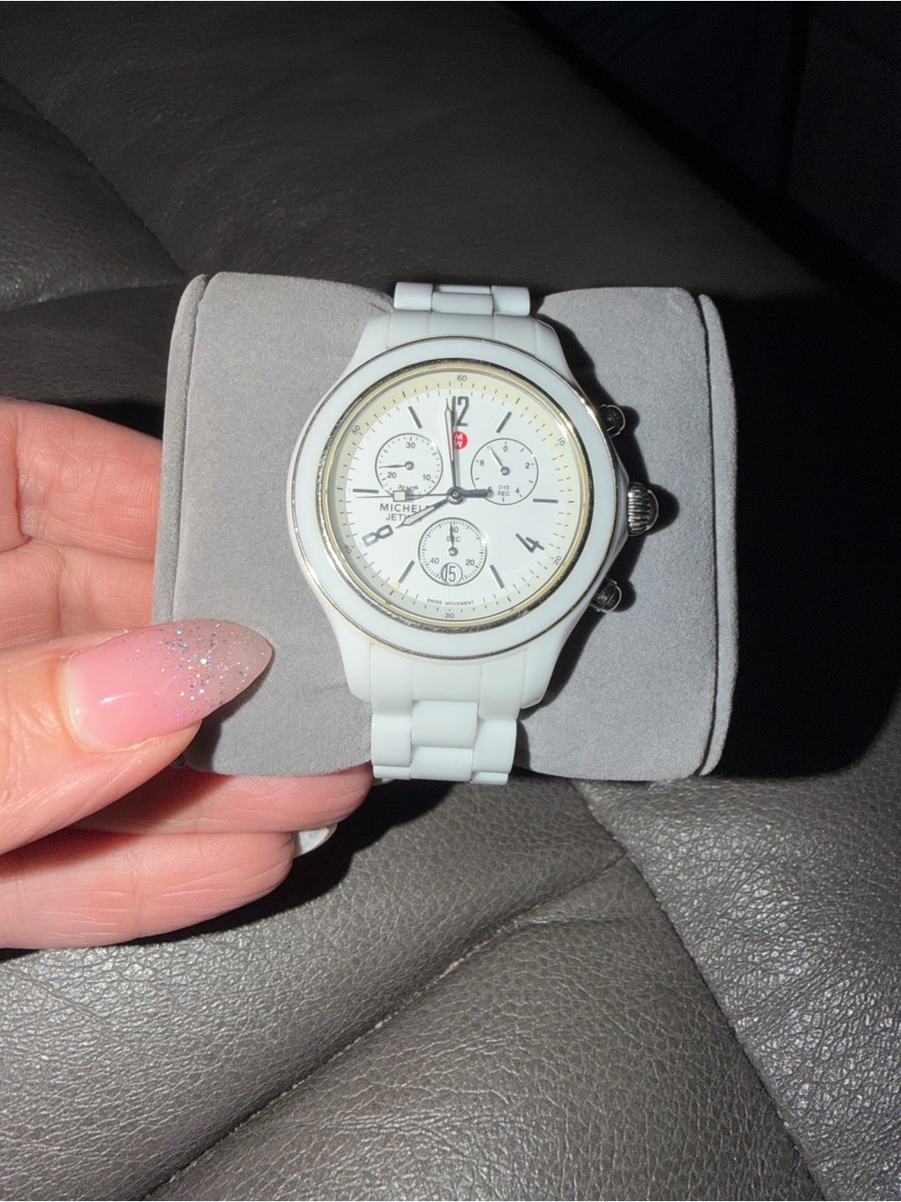 Michele White Ceramic Chronograph with Silver Accents